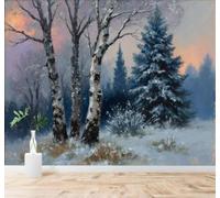 XLMING 3D Papier Peint Hiver Forêt Coucher De Soleil Ciel Paysage | Soie Texturée Haut de Gamme Idéale Pour le Bureau la Salle à Manger Salon Chambre Canapé et Décoration Murale-300cm×210cm