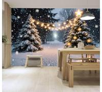 XLMING 3D Papier Peint Lanterne Neige Pin Hiver Paysage Forestier Nocturne | Texture Soyeuse Haut de Gamme Adaptée au Bureau à la Salle Manger au Coin Canapé Chambre Salon et Mur Derrière TV-300cm×210cm