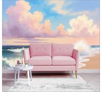 XLMING 3D Papier Peint Mer Vagues Plage Nuages Roses Ciel Bleu | Soie Texturée Haut de Gamme Idéale Pour le Bureau la Salle à Manger Salon Chambre Canapé et Décoration Murale-400cm×280cm