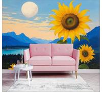 XLMING 3D Papier Peint Tournesols Sommets Lacs Pleine Lune Paysage | Soie Texturée Haut de Gamme Idéale Pour le Bureau la Salle à Manger Salon Chambre Canapé et Décoration Murale-400cm×280cm