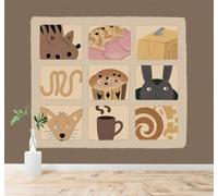 XLMING Abstrait Mignon Visage D'Animal Tasse À Café Illustration De Pâtisserie 3D Papier Peint Texture Soyeuse Intissé Salle à Manger Bureau Canapé Chambre Salon TV Mur-250cm×170cm