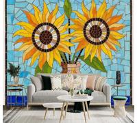 XLMING Abstrait Vase En Céramique Tournesol Bleu Mosaïque 3D Papier Peint Premium Texturé Soie Bureau Salle à Manger Salon Chambre Coucher Canapé TV Mur-250cm×170cm