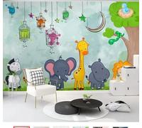 XLMING Animaux De Dessin Animé : Girafe Lion Éléphant 3D Papier Peint Luxe Décoration Manger Adulte Intérieure Salon Canapé Chambre Fond TV Mur-250cm×170cm