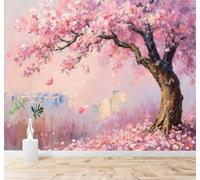 XLMING Aquarelle Pétales Tombants Rose Cerisier En Fleurs Paysage Apaisant 3D Papier Peint Texture Soyeuse Intissé Salle à Manger Bureau Canapé Chambre Salon TV Mur-200cm×140cm