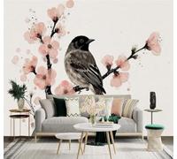 XLMING Aquarelle Petits Oiseaux Fleurs De Cerisier Nature Art 3D Papier Peint Texture Soyeuse Intissé Salle à Manger Bureau Canapé Chambre Salon TV Mur-350cm×256cm
