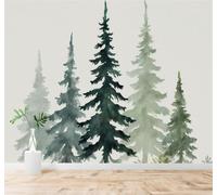 XLMING Aquarelle Pins Forêt Verdoyante Paysage Art 3D Papier Peint Texture Soyeuse Intissé Salle à Manger Bureau Canapé Chambre Salon TV Mur-250cm×170cm