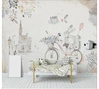 XLMING Bande Dessinée Dessin À La Main Animaux Lapin Vélo 3D Papier Peint Texture Soyeuse Intissé Salle à Manger Bureau Canapé Chambre Salon TV Mur-250cm×170cm
