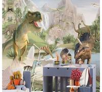 XLMING Bande Dessinée Dinosaure Fraîcheur Montagnes Rivières 3D Papier Peint Texture Soyeuse Intissé Salle à Manger Bureau D'étude Canapé Chambre Salon TV Mur-300cm×210cm