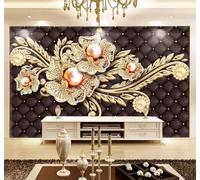 XLMING Créatif Noir Sac Souple Bijoux Fleurs 3D Papier Peint Texture Soyeuse Intissé Salle à Manger Bureau Canapé Chambre Salon TV Mur-400cm×280cm