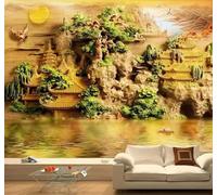 XLMING Créativité Sculpture Sur Bois Pavillons Et Pavillons Paysages 3D Papier Peint Texture Soyeuse Intissé Salle à Manger Bureau Canapé Chambre Salon TV Mur-400cm×280cm