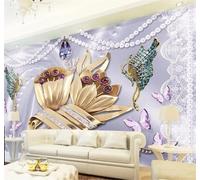 XLMING Cristal Perle Rose Papillon Romantisme 3D Papier Peint Luxe Décoration Manger Adulte Intérieure Salon Canapé Chambre Fond TV Mur-400cm×280cm