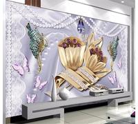 XLMING Cristal Perle Rose Papillon Romantisme Papier Peint 3D Soie De Luxe Intissé Bureau Salle à Manger Canapé Chambre Salon TV Mural Décoratif-150cm×105cm