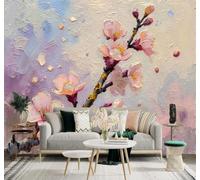 XLMING Dessin À La Main Aquarelle Rose Fleurs De Cerisier Pétales 3D Papier Peint Texture Soyeuse Intissé Salle à Manger Bureau Canapé Chambre Salon TV Mur-200cm×140cm