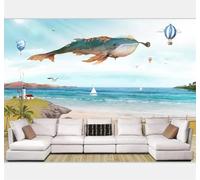 XLMING Dessin À La Main Bande Dessinée Baleine Montgolfière Paysage Marin 3D Papier Peint Luxe Décoration Manger Adulte Intérieure Salon Canapé Chambre Fond TV Mur-200cm×140cm