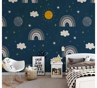 XLMING Dessin Animé Arc En Ciel Planète Ciel Étoilé Vue Nocturne 3D Papier Peint Luxe Décoration Manger Adulte Intérieure Salon Canapé Chambre Fond TV Mur-430cm×300cm