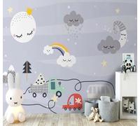 XLMING Dessin Animé Ciel Arc En Ciel Voiture Paysage Papier Peint 3D Soie De Luxe Intissé Bureau Salle à Manger Canapé Chambre Salon TV Mural Décoratif-150cm×105cm