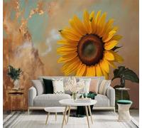 XLMING Doré Tournesol Feuilles Vertes Abstrait Paysage Rural 3D Papier Peint Texture Soyeuse Intissé Salle à Manger Bureau Canapé Chambre Salon TV Mur-250cm×170cm