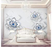 XLMING En Trois Dimensions Bleu Beau Cristal Fleurs Papier Peint 3D Soie De Luxe Intissé Bureau Salle à Manger Canapé Chambre Salon TV Mural Décoratif-400cm×280cm