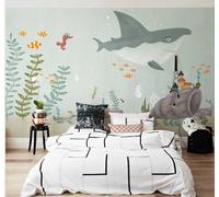 XLMING Fraîcheur Dessin À La Main Algues Baleine Monde Sous Marin 3D Papier Peint Texture Soyeuse Intissé Salle à Manger Bureau D'étude Canapé Chambre Salon TV Mur-150cm×105cm