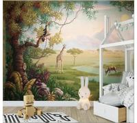 XLMING Frais En Relief Prairie Girafe Animaux 3D Papier Peint Luxe Décoration Manger Adulte Intérieure Salon Canapé Chambre Fond TV Mur-350cm×256cm