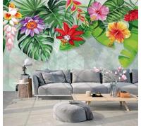 XLMING Frais Vert Feuille De Bananier Multicolore Fleurs Papier Peint 3D Soie De Luxe Intissé Bureau Salle à Manger Canapé Chambre Salon TV Mural Décoratif-200cm×140cm