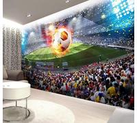 XLMING Grand En Relief Terrain De Football Flammes Ballon De Football 3D Papier Peint Premium Texturé Soie Bureau Salle à Manger Salon Chambre Coucher Canapé TV Mur-250cm×170cm