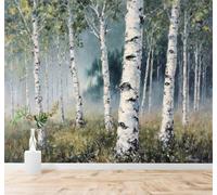 XLMING Illustration À L'Aquarelle Forêt Dans La Brume Matinale Feuillage Vert Paysage Naturel 3D Papier Peint Texture Soyeuse Intissé Salle à Manger Bureau Canapé Chambre Salon TV Mur-250cm×170cm