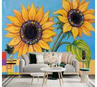 XLMING Jaune Tournesol Pot De Fleurs Abstrait Ciel Bleu 3D Papier Peint Texture Soyeuse Intissé Salle à Manger Bureau Canapé Chambre Salon TV Mur-150cm×105cm