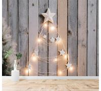 XLMING Minimaliste Créatif Mur En Bois Guirlande Lumineuse Arbres 3D Papier Peint Premium Texturé Soie Bureau Salle à Manger Salon Chambre Coucher Canapé TV Mur-150cm×105cm