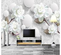 XLMING Minimaliste En Relief Blanc Pivoine Boule 3D Papier Peint Luxe Décoration Manger Adulte Intérieure Salon Canapé Chambre Fond TV Mur-300cm×210cm