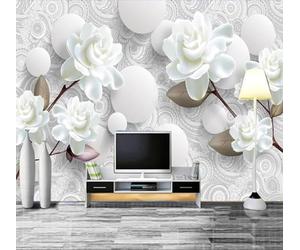 XLMING Minimaliste En Relief Blanc Pivoine Boule 3D Papier Peint Luxe Décoration Manger Adulte Intérieure Salon Canapé Chambre Fond TV Mur-350cm×256cm