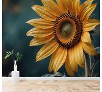 XLMING Minimaliste En Relief Tournesol Goutte De Rosée Fond Vert 3D Papier Peint Premium Texturé Soie Bureau Salle à Manger Salon Chambre Coucher Canapé TV Mur-430cm×300cm