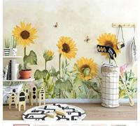 XLMING Minimaliste Rétro Dessin À La Main Tournesol Champêtre Papier Peint 3D Soie De Luxe Intissé Bureau Salle à Manger Canapé Chambre Salon TV Mural Décoratif-200cm×140cm