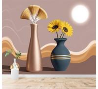 XLMING Minimaliste Tournesol Vase Vagues Abstraites Tons Chauds 3D Papier Peint Premium Texturé Soie Bureau Salle à Manger Salon Chambre Coucher Canapé TV Mur-400cm×280cm