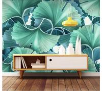 XLMING Minimaliste Tridimensionnel Frais Vert Feuille De Ginkgo 3D Papier Peint Premium Texturé Soie Bureau Salle à Manger Salon Chambre Coucher Canapé TV Mur-200cm×140cm