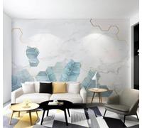 XLMING Minimaliste Vert Feuille De Bananier Lignes Imitation Marbre Papier Peint 3D Soie De Luxe Intissé Bureau Salle à Manger Canapé Chambre Salon TV Mural Décoratif-250cm×170cm