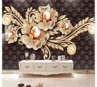 XLMING Noir Sac Souple Bijoux Diamants Fleurs Papier Peint 3D Soie De Luxe Intissé Bureau Salle à Manger Canapé Chambre Salon TV Mural Décoratif-300cm×210cm