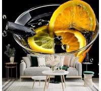 XLMING Papier Peint 3D Verre Orange Boisson Noir Paille | Autocollants Décoratifs Haut de Gamme Adaptés à Tous les Murs Des Restaurants Canapés Salons et Chambres Coucher-400cm×280cm