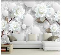 XLMING Raffiné En Relief Blanc Fleur De Pivoine Boule Papier Peint 3D Soie De Luxe Intissé Bureau Salle à Manger Canapé Chambre Salon TV Mural Décoratif-430cm×300cm