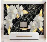 XLMING Raffiné Noir Sac Souple Fleurs Blanches Papier Peint 3D Soie De Luxe Intissé Bureau Salle à Manger Canapé Chambre Salon TV Mural Décoratif-200cm×140cm