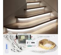XLSBZ Éclairage LED pour marche d'escalier avec détecteur de mouvement et capteur de lumière du jour, barre lumineuse LED pour éclairage d'escalier à 16 niveaux (16 étapes RL-STEP-09-4000K)