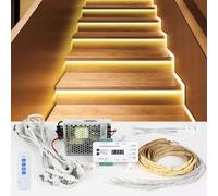 XLSBZ Éclairage LED pour marche d'escalier avec détecteur de mouvement et capteur de lumière du jour, barre lumineuse LED pour marche d'escalier 16 étapes (16 étapes RL-STEP-09-2700K)