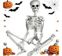 xlwen 90cm Decoration Halloween Squelette, avec des Articulations Mobile | Terrifiant et Réaliste Squelette Halloween, Squelette Taille Humaine, Deco Halloween Exterieur, Maison Palais terrasse