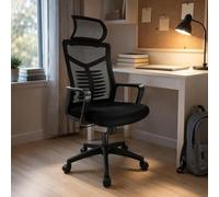 XLWLLNJ Chaise de Bureau Ergonomique Maille avec Dossier Haut Siège Coussiné Accoudoirs Fixes et Base Pivotante à roulettes Hauteur Réglable par Vérin à, Noir, sans Appui-tête