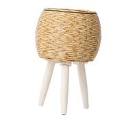 XLWLLNJ Panier à Fleurs avec Support pour Plantes Corbeille Tressée sur Pieds en Bois Imitation Rotin Organisateur Compact Amovible Style Rustique Pastoral de, Jaune 31x20cm 3 Pattes