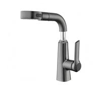 XLWLLNJ Robinet de Lavabo Salle de Bain Mitigeur Bec Élevé Douchette Extractible Tête Pivotante Réglage Fluide Température et Débit Convient au Toilettage, Gris Métal