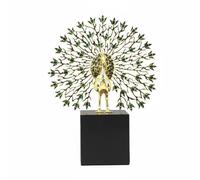 XLWLLNJ Sculpture Décorative Paon Métal Statue Figurine Oiseau Or Silhouette Épurée Queue Éventail Brillante Fer Électroplacé Détail Élégant Effet Lumineux, Or Et Vert