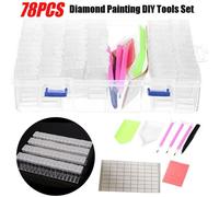 Xm 78 Pièces/Ensemble Outils De Peinture Diamant Boîte De Rangement À Grille 5d Kits De Bricolage Accessoires Multiples Pour Boucles D'oreilles Colliers Perles Stockage De Bagues