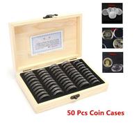 Xm Boîte De Rangement De Pièces De 50 Pièces Boîte De Étui De Collection Commémorative En Bois Antioxydante Réglable Avec Tampon De Réglage
