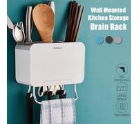 Xm Multifonction Mural Support De Rangement Organisateur De Cuisine Baguettes Porte-Couteaux Vaisselle Drain Étagère Drain Support Porte-Serviettes
